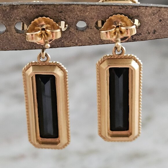 RARE DESIGNER MONICA RICH KOSANN 18K GOLD ONYX OCTAGON OBLONG PIERCED EARRINGS - Picture 5 of 13